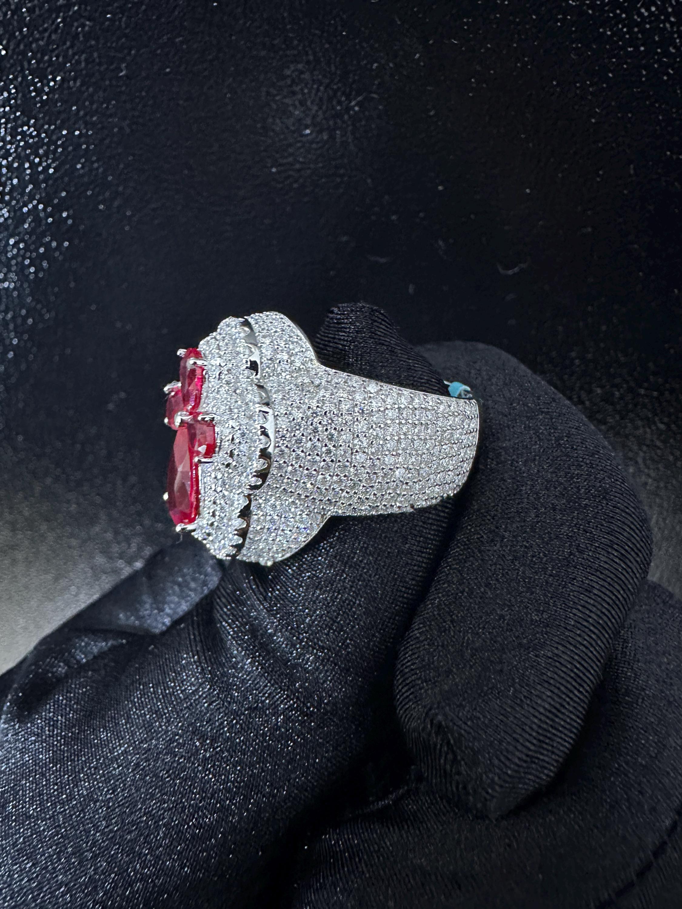 Oversized Moissanite Diamond Men's Ring: Red Sapphire Hip Hop Bling