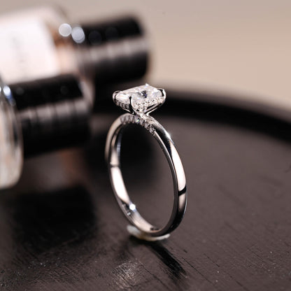 Solid Gold Hidden Halo Radiant Cut Moissanite Engagement Ring, Anniversary Ring for Her