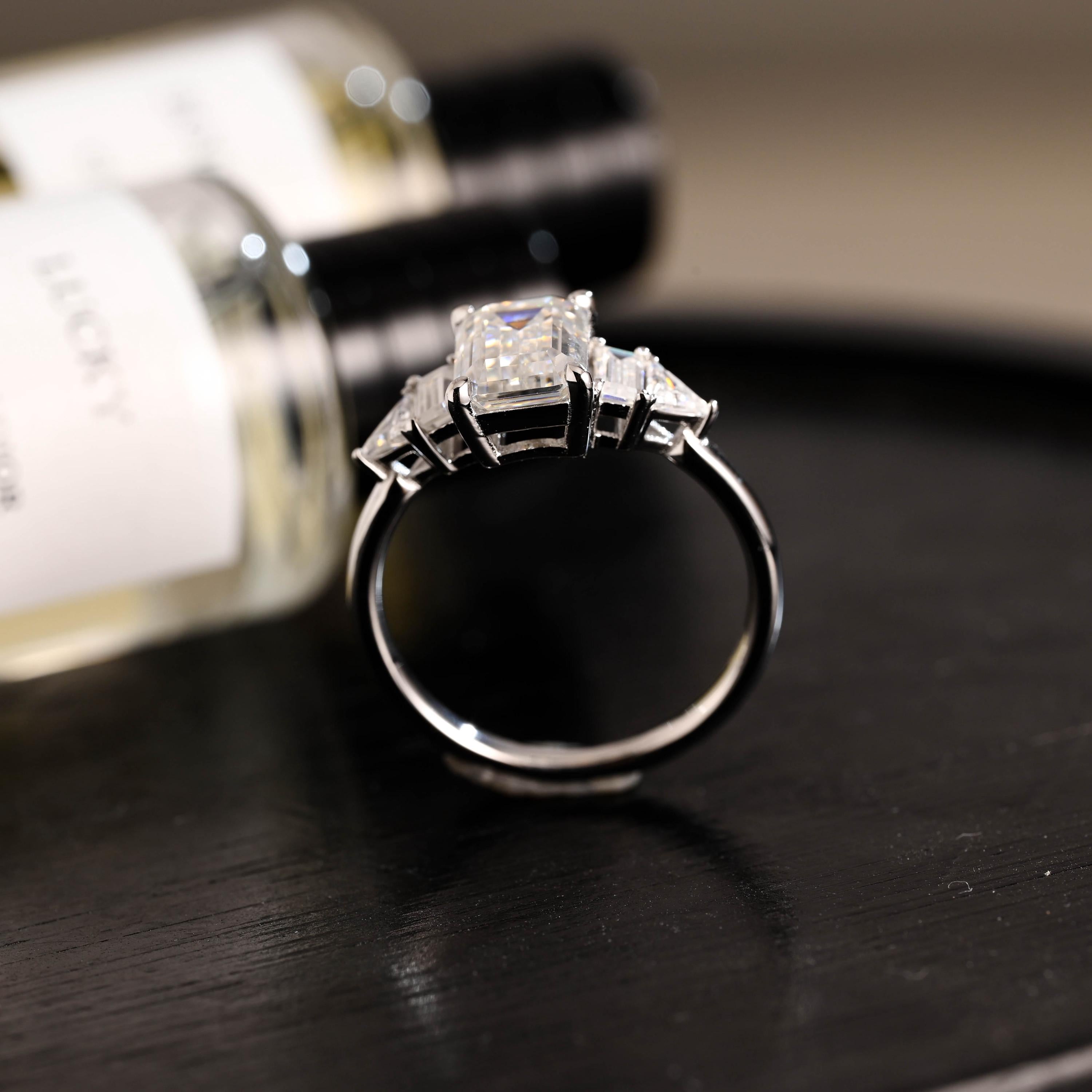 Solid Gold Emerald Cut Moissanite Engagement Ring, Proposal Ring, Promise Ring, Wedding Ring, Anniversary Gift Birthday Gift for Women Wife