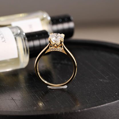 Hidden Halo Elongated Cushion Moissanite Engagement Ring, Solid Gold Proposal Ring, Promise Ring, Wedding Ring, Anniversary Gift for Women