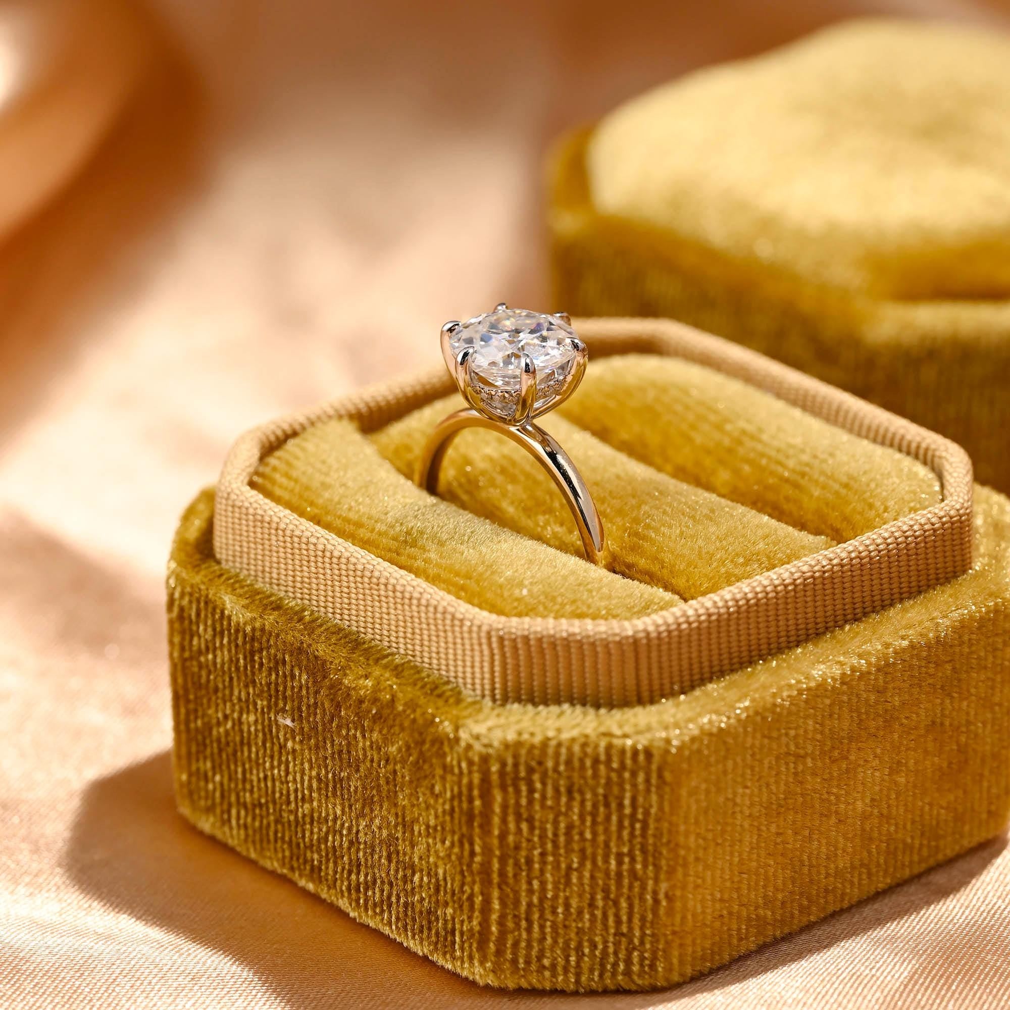 Two Tone Hidden Halo Round Cut Moissanite Engagement Ring, Round Cut Classic 6-Prong Wedding Ring