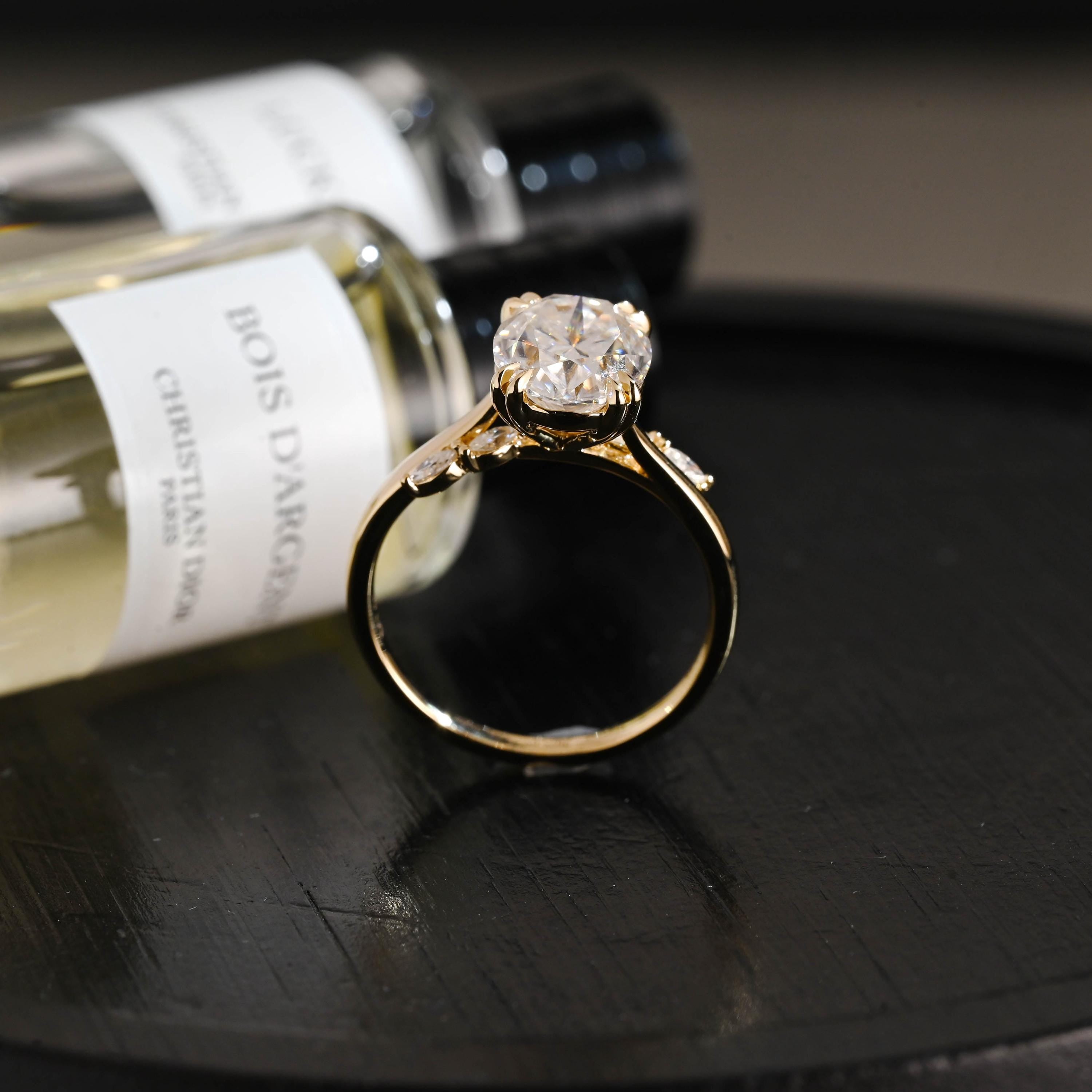 Solid Gold Oval Cut Moissanite Engagement Ring, ByPass Proposal Ring