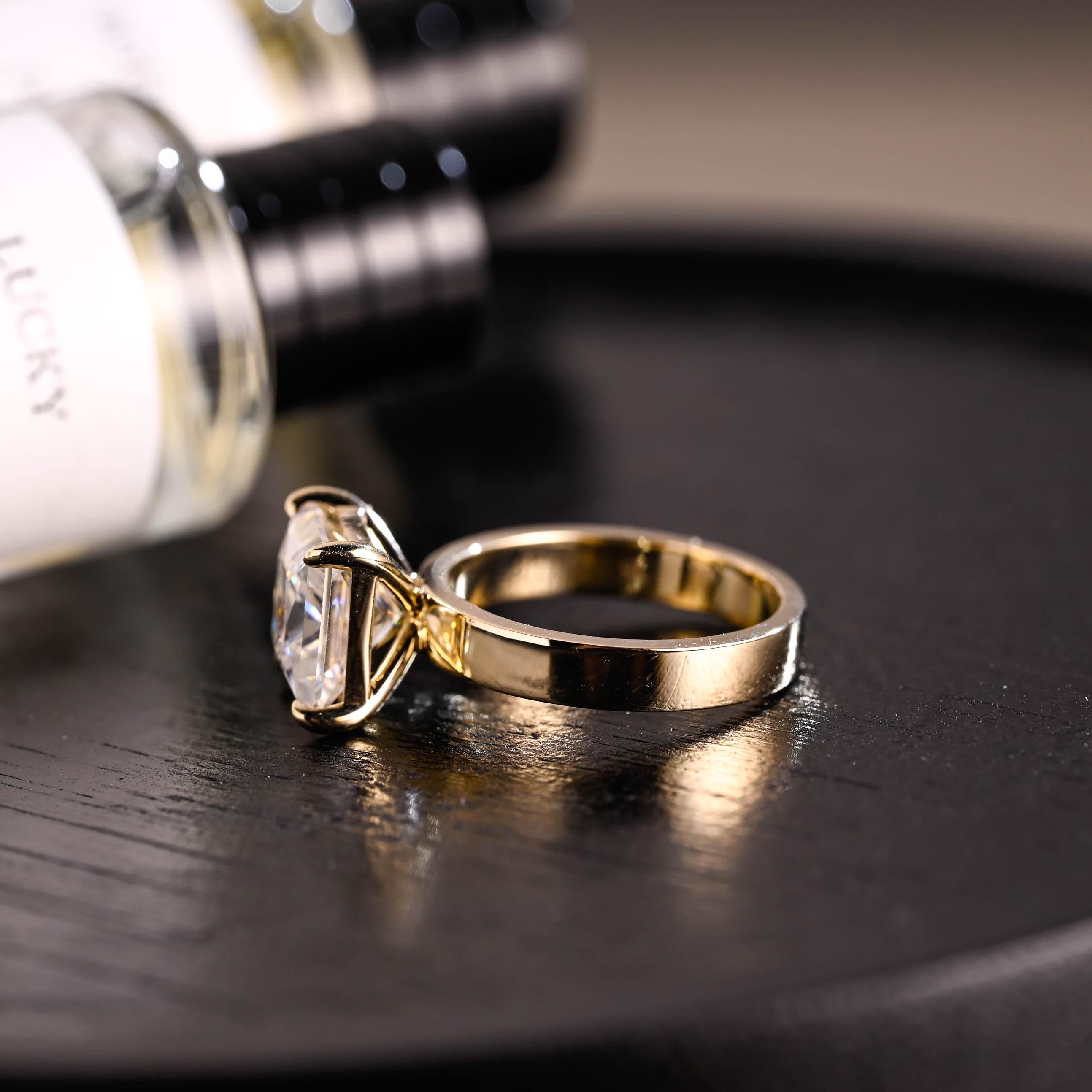 Solid Gold Princess Cut Moissanite Ring, Solitaire Engagement Ring