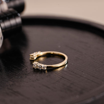 Solid Gold Moissanite Open Wedding Band, Stackable Anniversary Ring