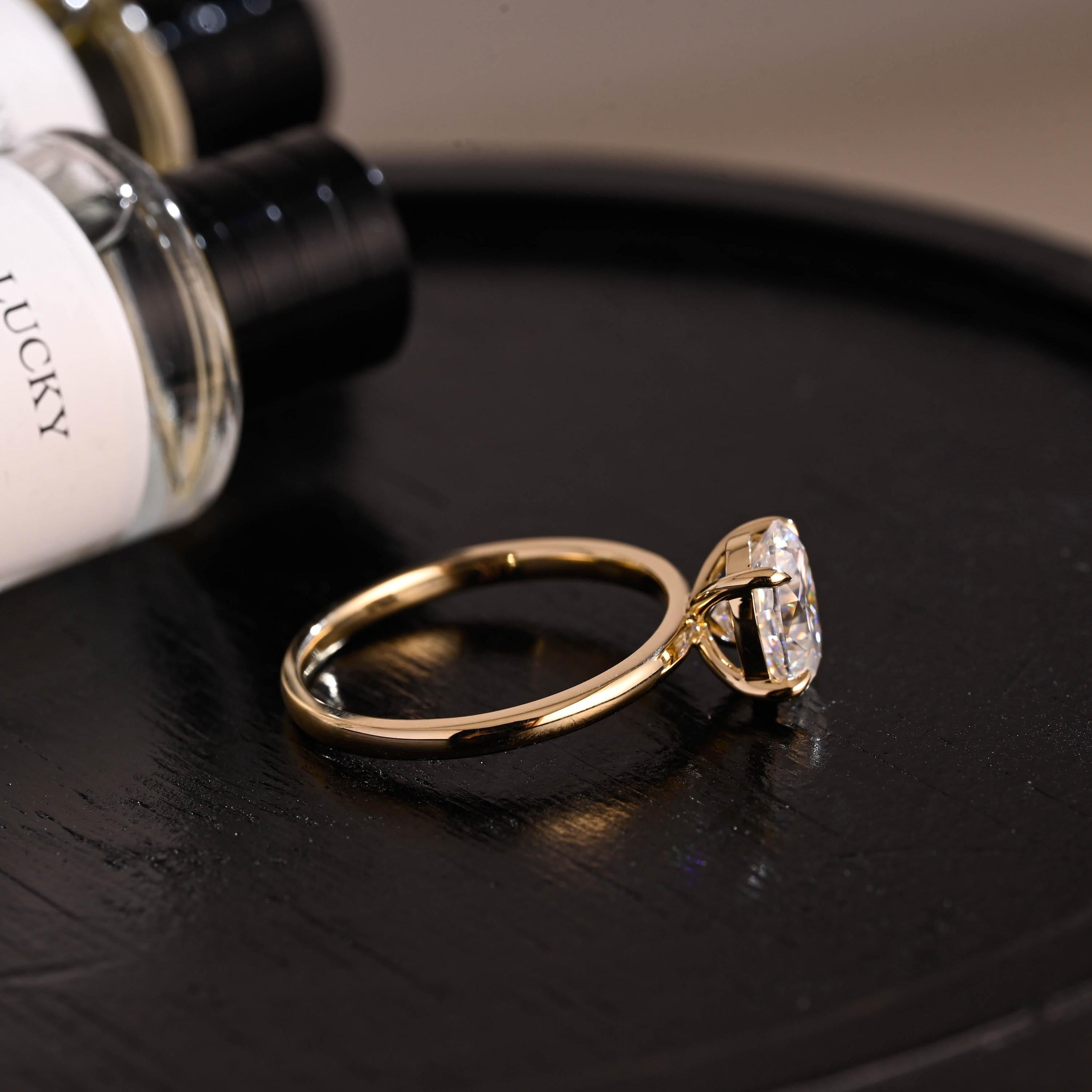 Solid Gold Solitaire Oval Cut Moissanite Engagement Ring, Anniversary Ring for Women