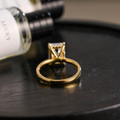 Solid Gold Hidden Halo Emerald Cut Moissanite Engagement Ring, Proposal Ring, Promise Ring, Wedding Ring, Anniversary Gift for Women Wife