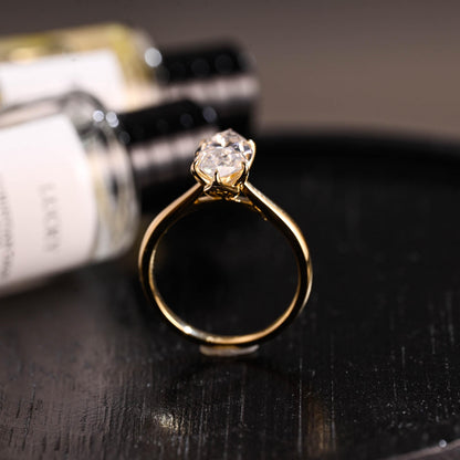Tulip Set Solitaire Marquise Cut Moissanite Engagement Ring, Solid Gold Cathedral Setting Ring