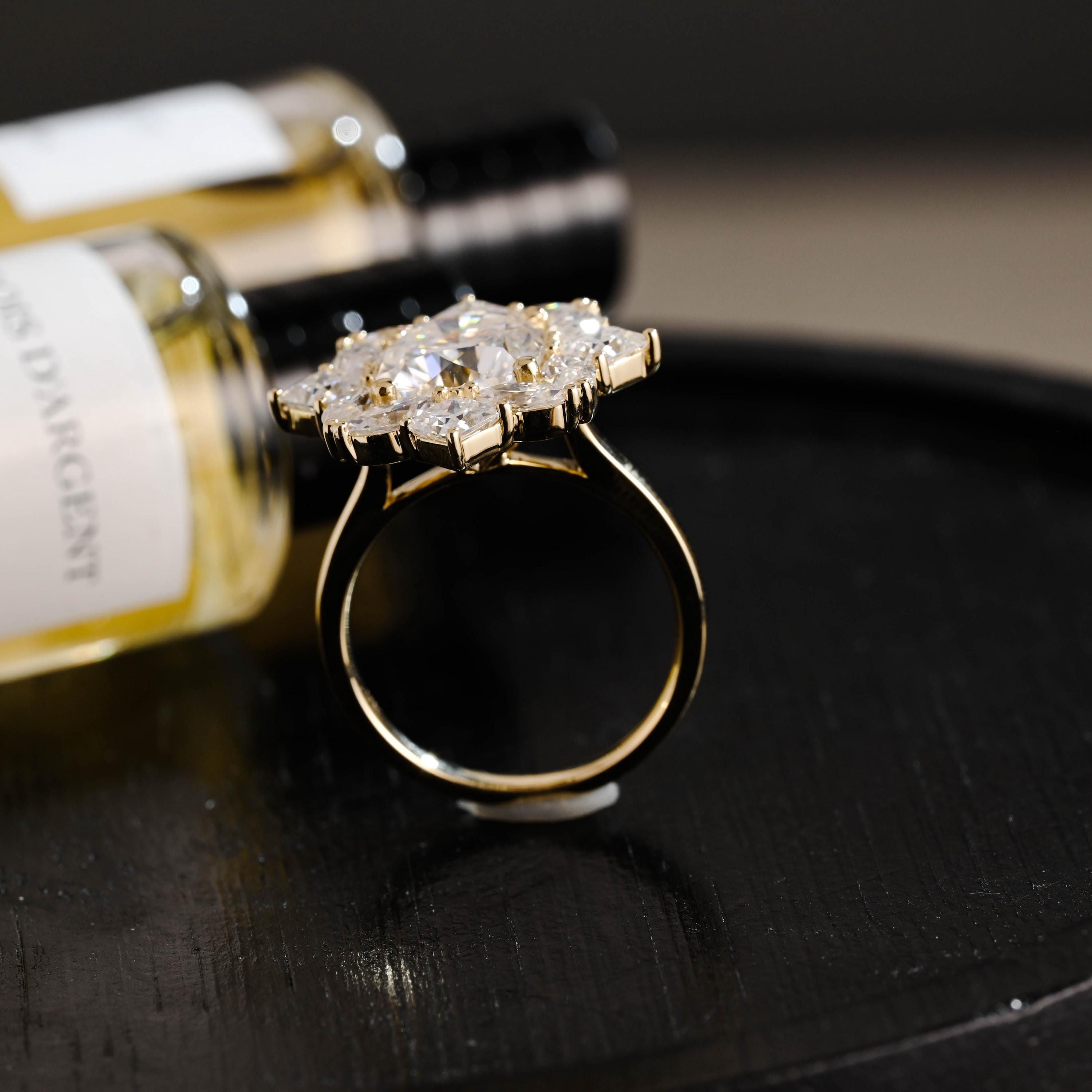 Solid Gold Cushion Cut Moissanite Engagement Ring, Halo Proposal Ring, Marquise Cut Promise Ring, Wedding Ring, Anniversary Gift for Women