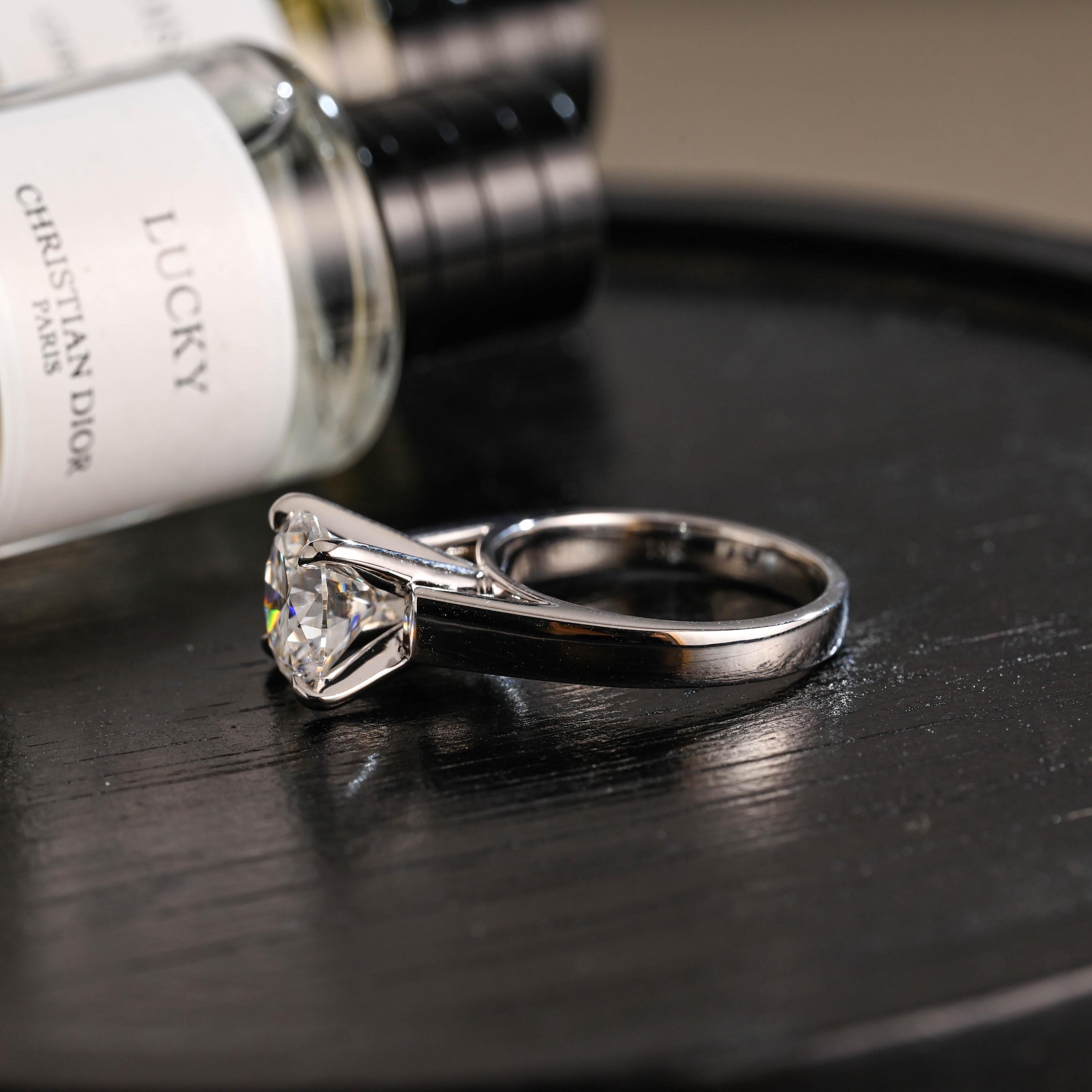 Solid Gold Round Cut Moissanite Engagement Ring, Proposal Ring, Birthday Gift for Women Wife