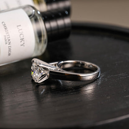 Solid Gold Round Cut Moissanite Engagement Ring, Proposal Ring, Birthday Gift for Women Wife