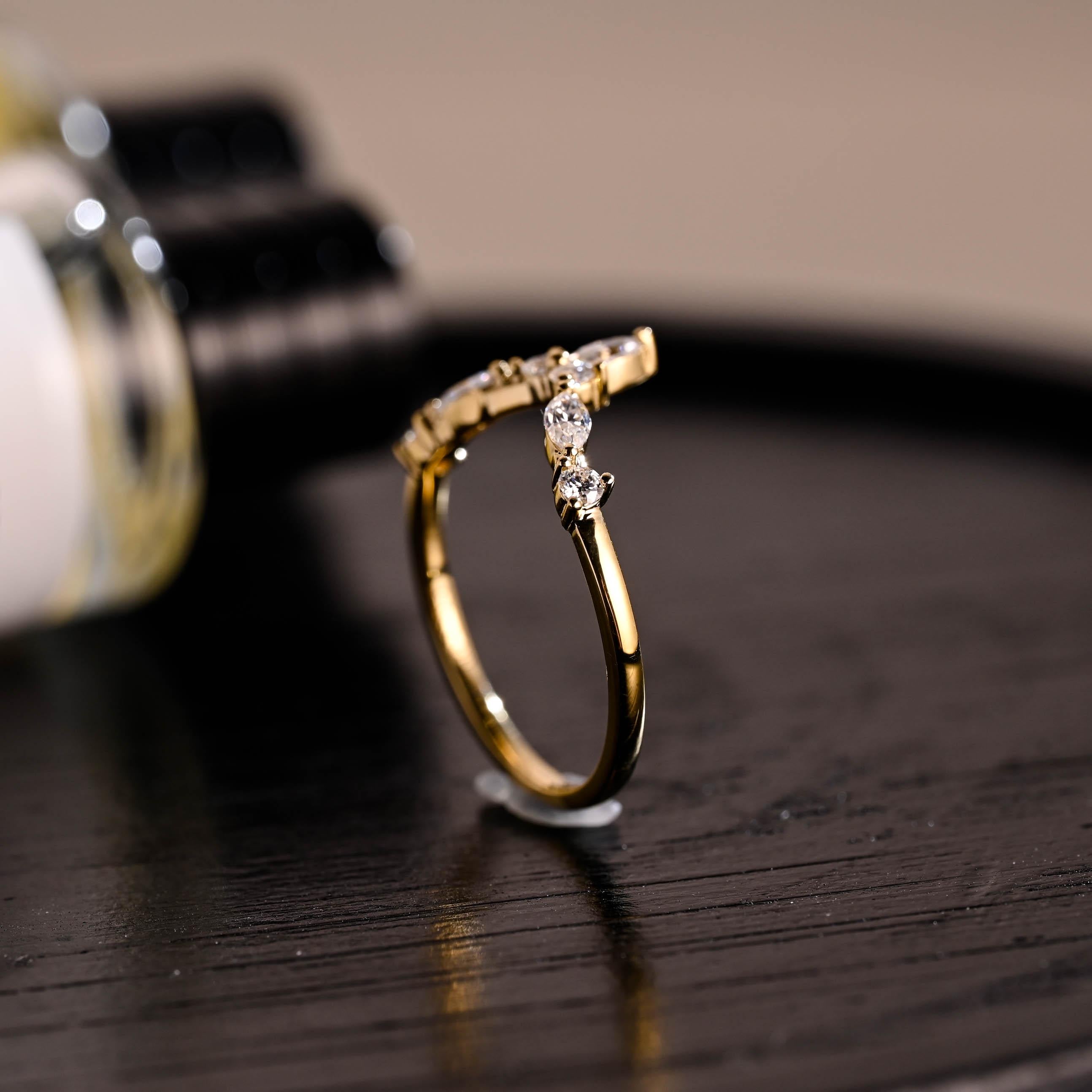 Solid Gold Moissanite Nest Wedding Band, Stackable Ring