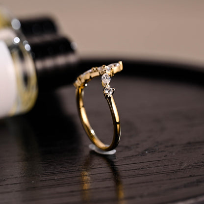 Solid Gold Moissanite Nest Wedding Band, Stackable Ring