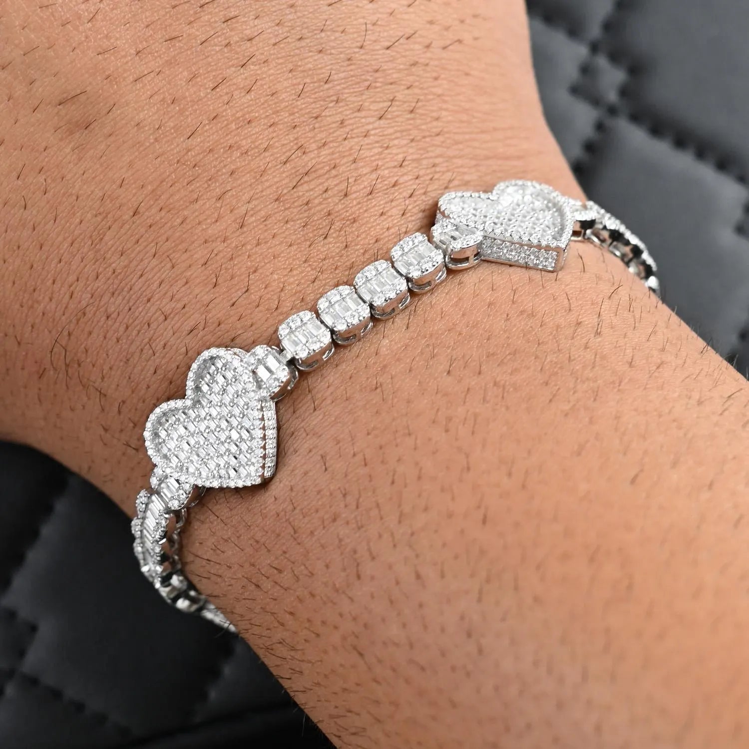 Heart Baguette Bracelet 9CTW VVS Moissanite Diamond Bracelet 16mm 925 Sterling Silve