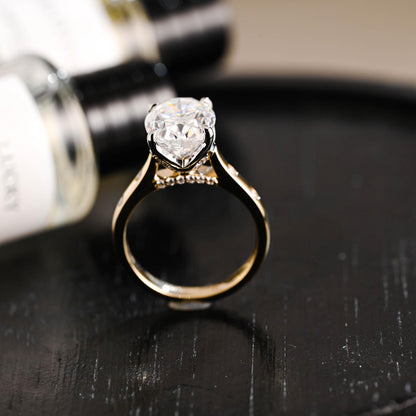 Solid Gold Two Tone Oval Cut Moissanite Engagement Ring, Anniversary Gift for Women