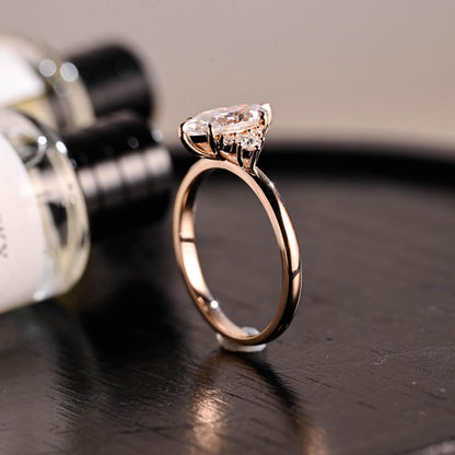Marquise Cut Moissanite Engagement Ring, Starburst Side Cluster, Anniversary Gift