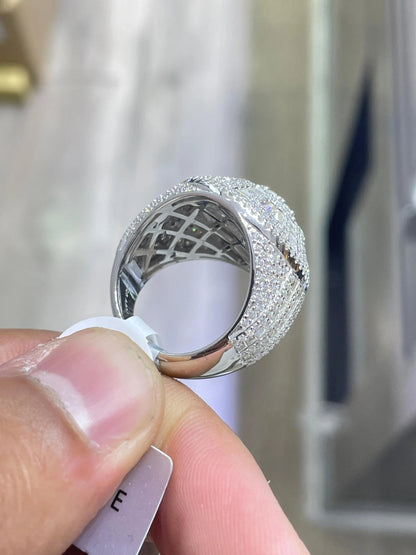 Iced Out Moissanite Dome Ring: 6.6 Carat Sterling Silver Hip Hop Ring