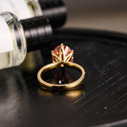 Solid Gold Oval Cut Lab Grown Pink Sapphire Engagement Ring, Nature Inspired Ring