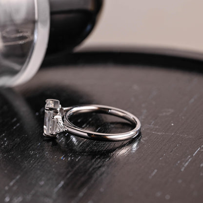 Three Stone Emerald Cut Moissanite Engagement Ring, Solid Gold Emerald Cut Moissanite Wedding Ring, Anniversary Ring, Moissanite Gifts