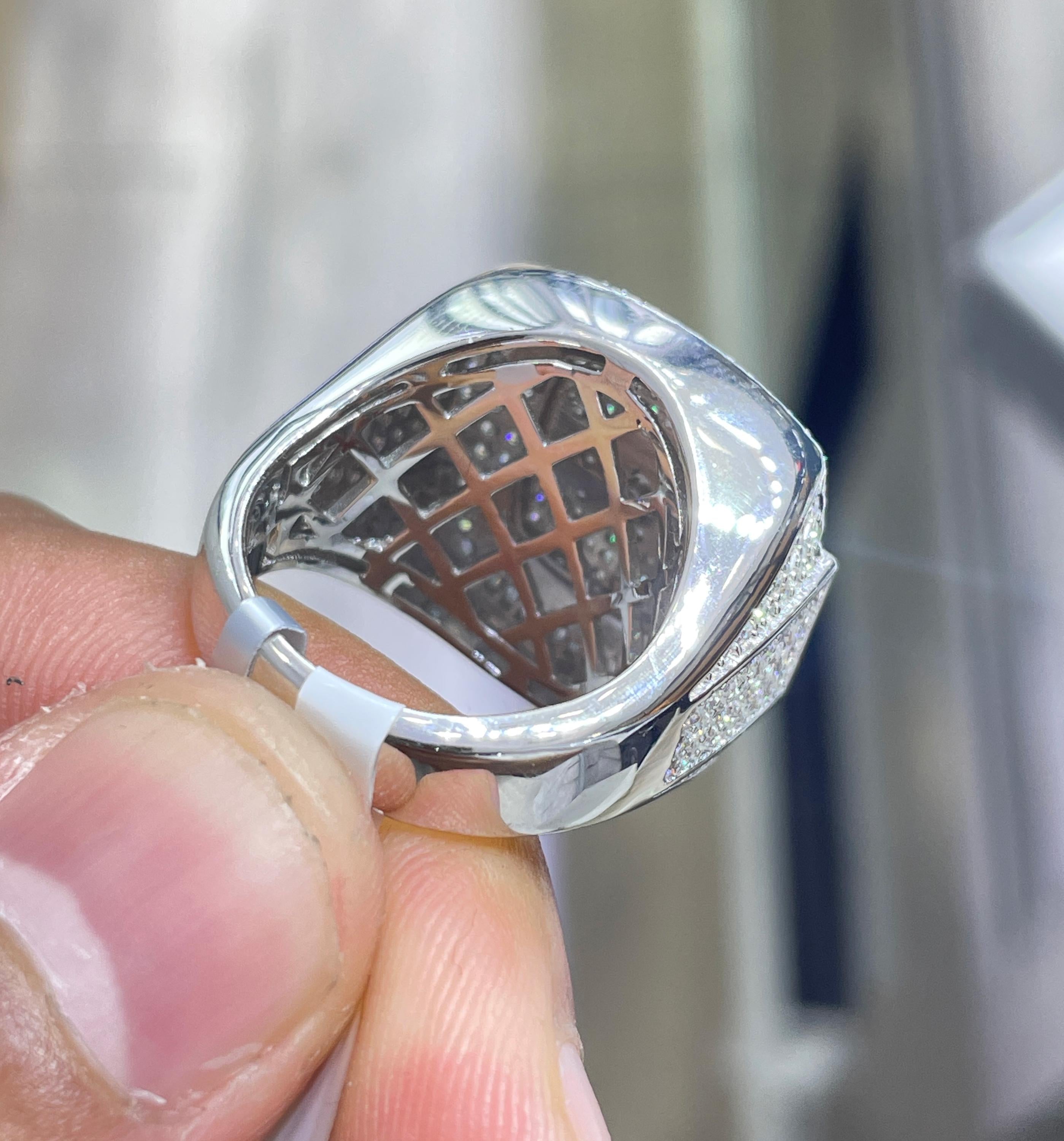 Iced Out Moissanite Square Pinky Ring: Solid Sterling Silver, 5.62 Carat Round Moissanite Ring