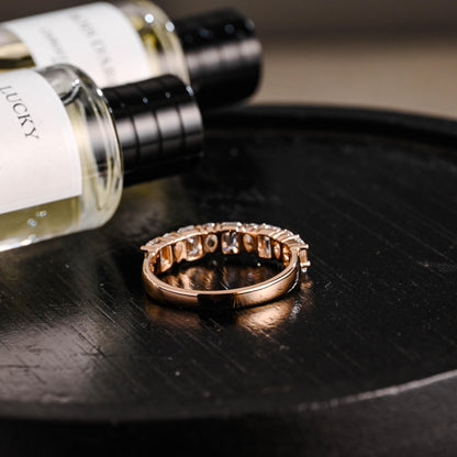 Solid Gold Pear & Emerald Cut Moissanite Wedding Band, 2.2mm