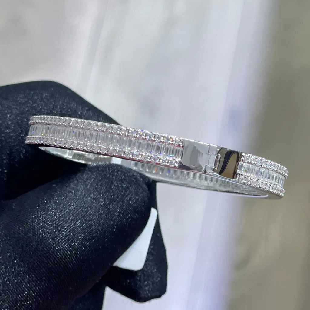 Moissanite Diamond Bangle Bracelet: 5.96ctw VVS, Sterling Silver