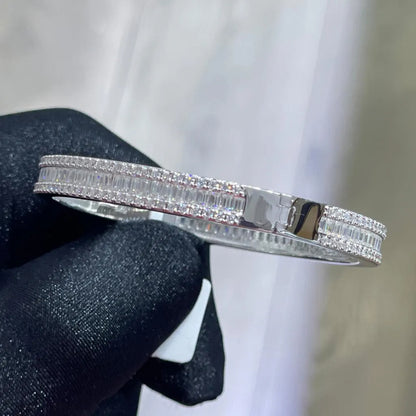 Moissanite Diamond Bangle Bracelet: 5.96ctw VVS, Sterling Silver