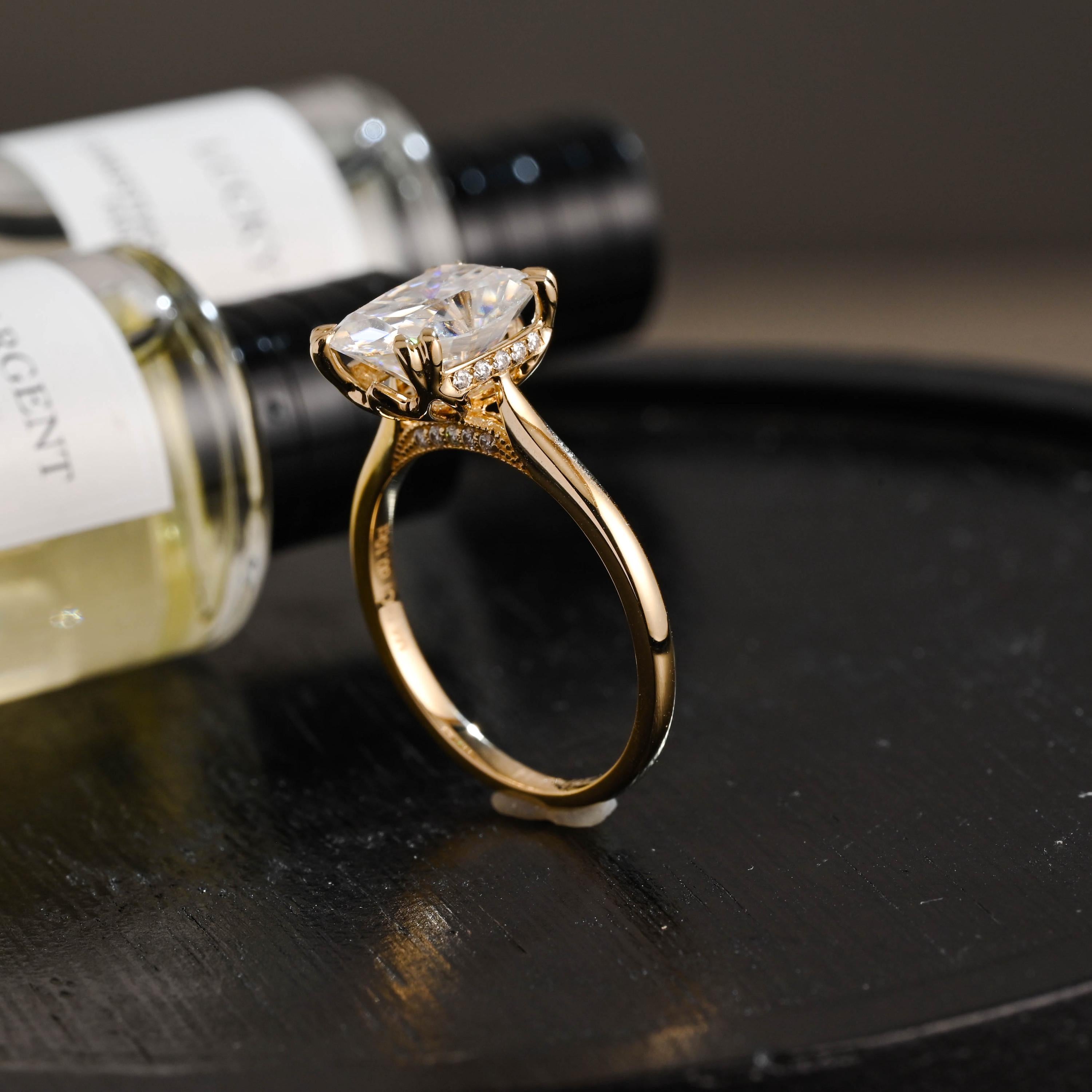 Old Mine Elongated Cushion Cut Moissanite Engagement Ring, Solid Gold Proposal Ring, Promise Ring, Wedding Ring, Anniversary Gift for Women