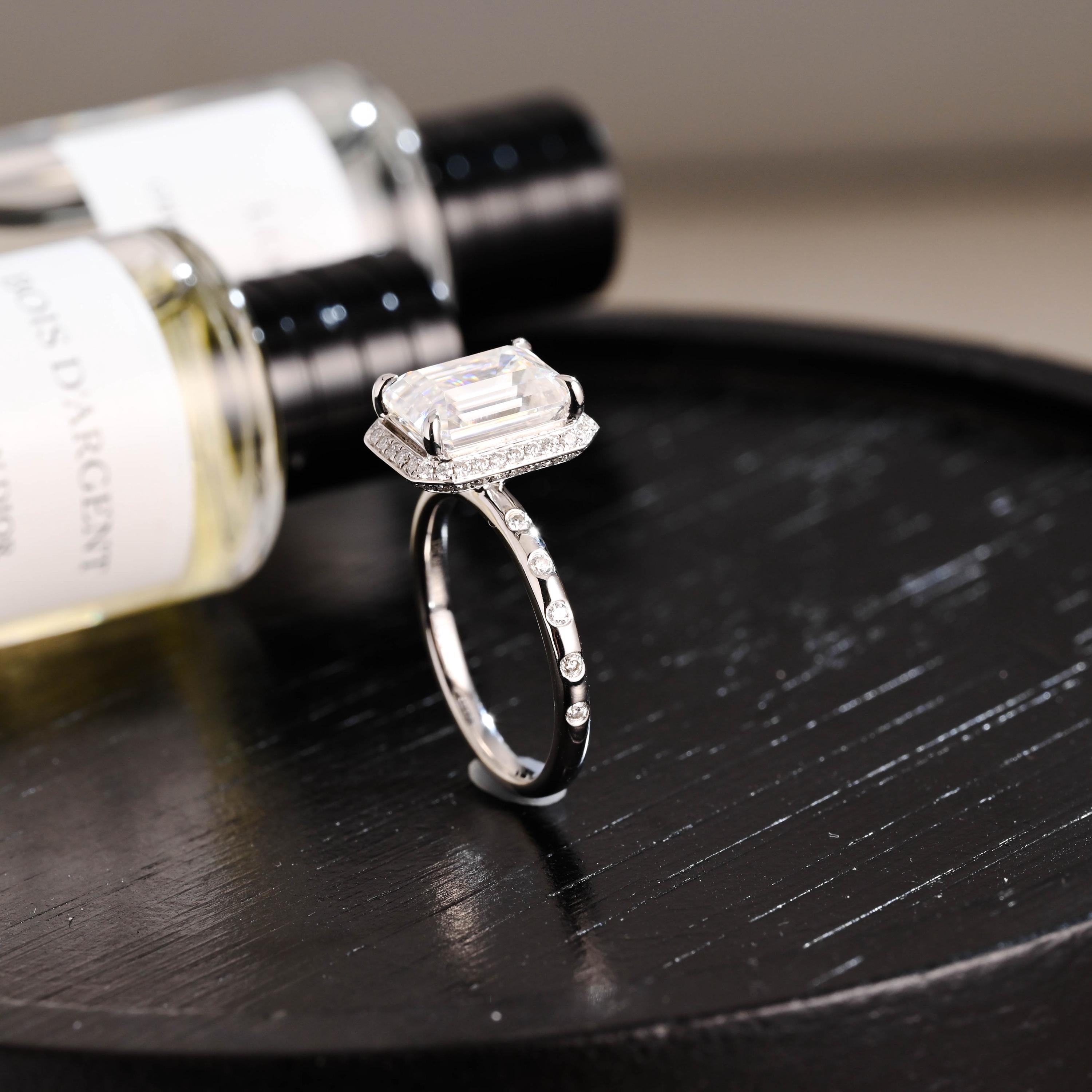Solid Gold Emerald Cut Moissanite Engagement Ring, Proposal Ring, Promise Ring, Wedding Ring, Anniversary Gift Birthday Gift for Women Wife