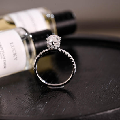 Solid Gold Hidden Halo Emerald Cut Moissanite Engagement Ring, Proposal Ring, Promise Ring, Wedding Ring, Anniversary Gift for Women Wife