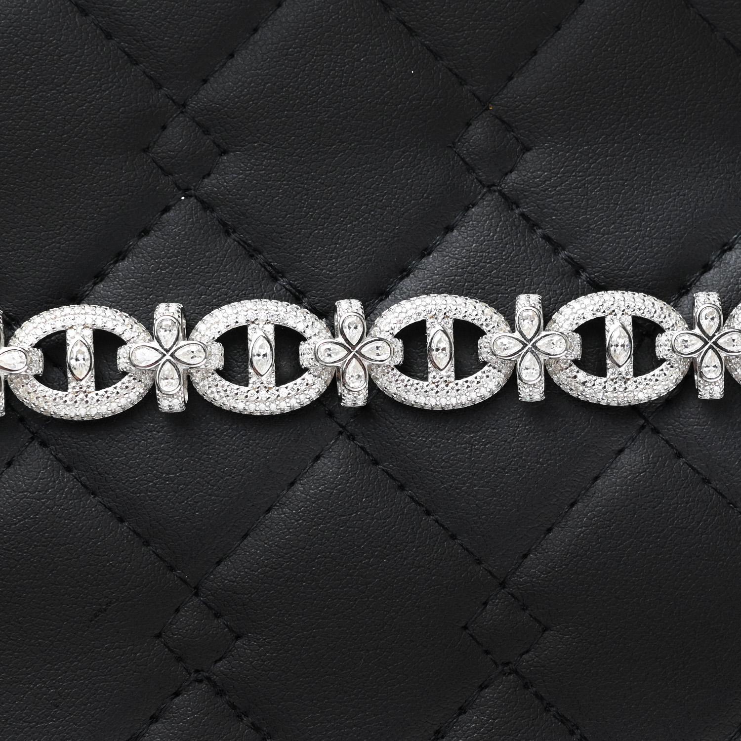 Iced Out Moissanite Clover Bracelet: 18 Carat Sterling Silver