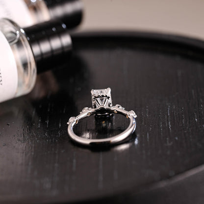 Solid Gold Hidden Halo Emerald Cut Moissanite Engagement Ring, Proposal Ring, Promise Ring, Wedding Ring, Anniversary Gift for Women Wife