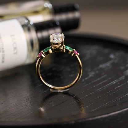 Solid Gold Oval Cut Moissanite Engagement Ring, Anniversary Gift for Women