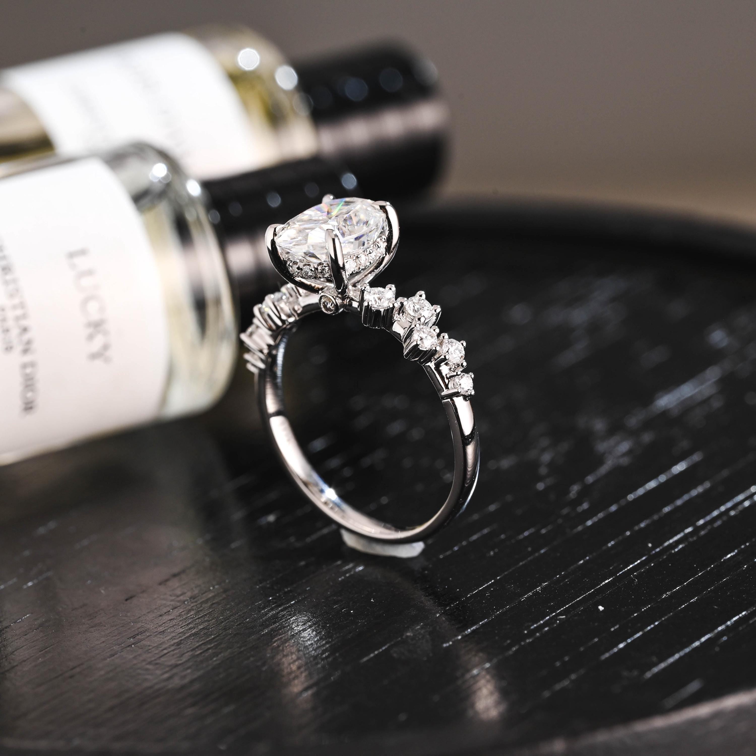 Solid Gold Oval Cut Moissanite Engagement Ring, Anniversary Gift Birthday Gift for Women Wife