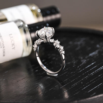 Solid Gold Oval Cut Moissanite Engagement Ring, Anniversary Gift Birthday Gift for Women Wife
