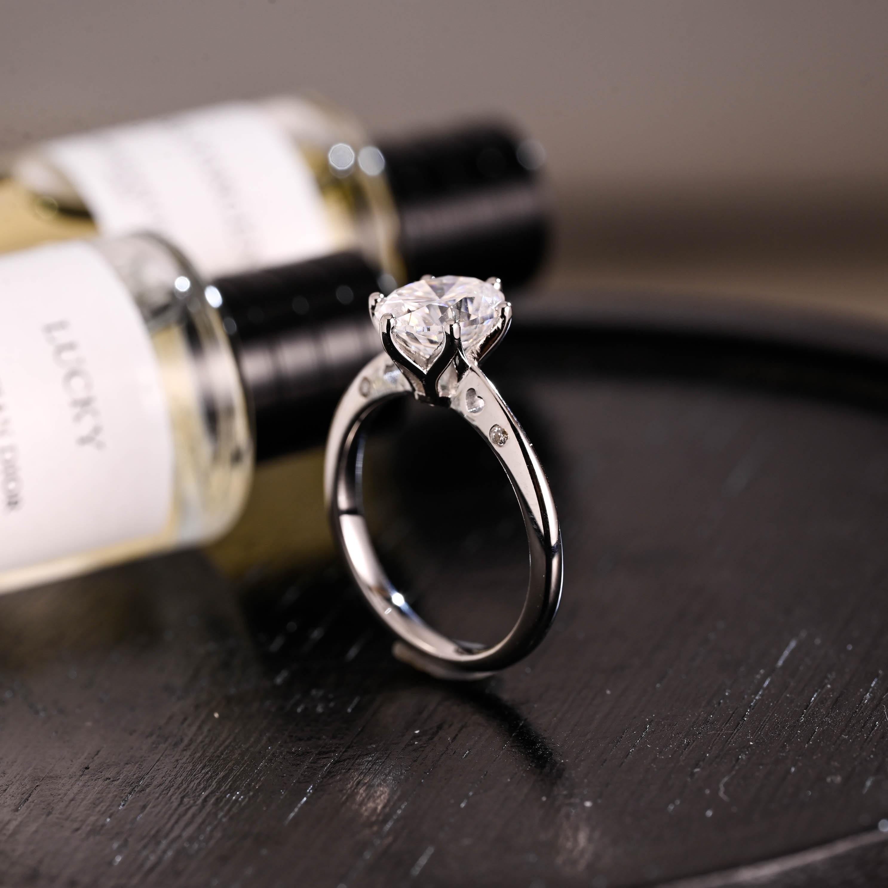 Solid Gold Oval Cut Moissanite Engagement Ring, Anniversary Gift for Women