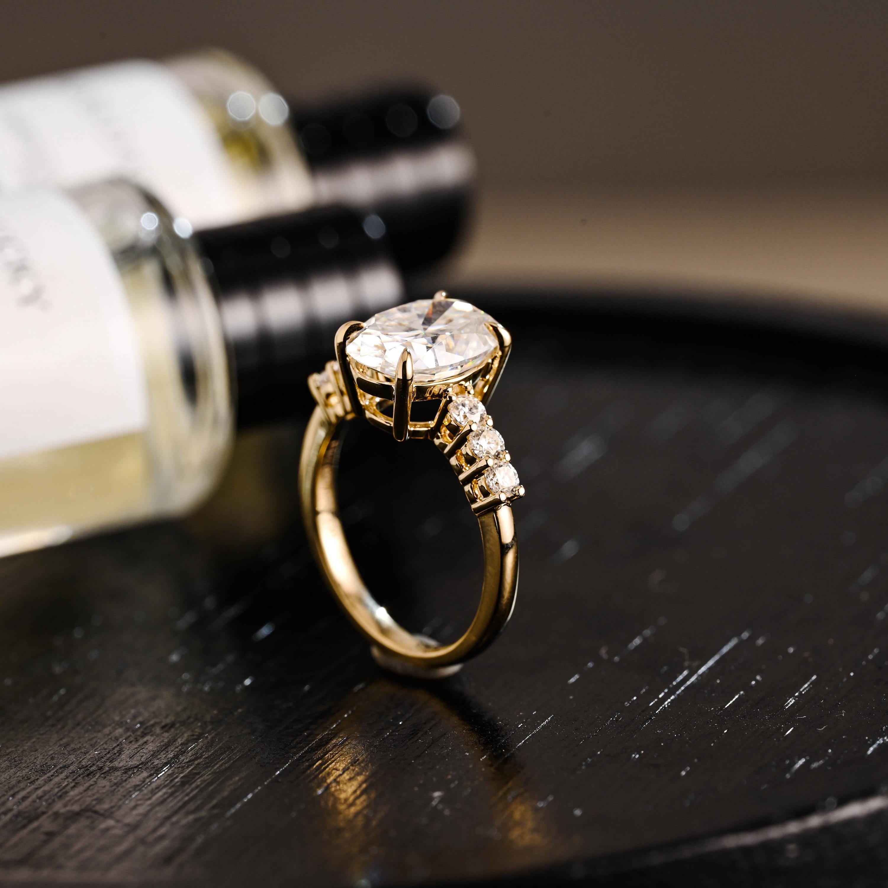 Solid Gold Oval Cut Moissanite Engagement Ring, Anniversary Gift Birthday Gift for Women Wife