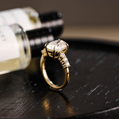 Solid Gold Oval Cut Moissanite Engagement Ring, Anniversary Gift Birthday Gift for Women Wife