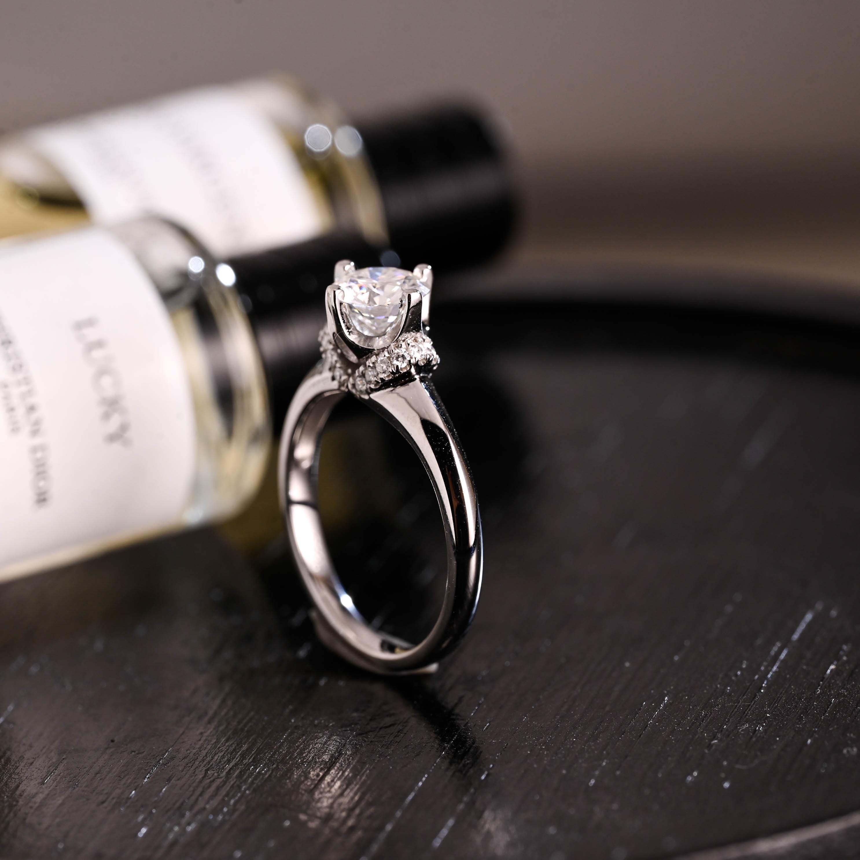 Solid Gold Round Cut Moissanite Engagement Ring, Anniversary Gift Birthday Gift for Women Wife