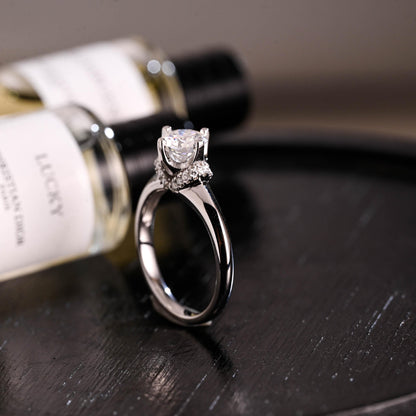 Solid Gold Round Cut Moissanite Engagement Ring, Anniversary Gift Birthday Gift for Women Wife