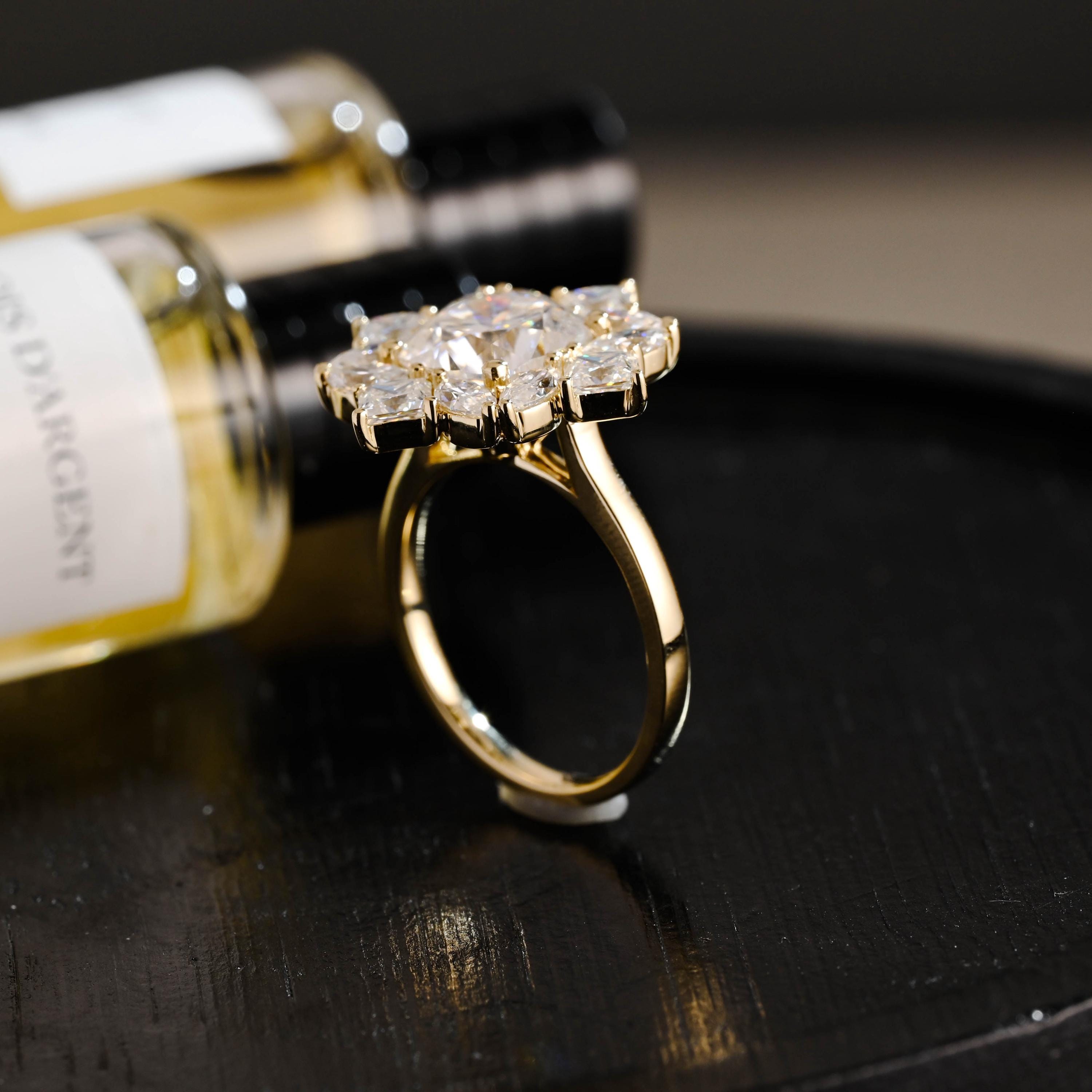 Solid Gold Cushion Cut Moissanite Engagement Ring, Halo Proposal Ring, Marquise Cut Promise Ring, Wedding Ring, Anniversary Gift for Women