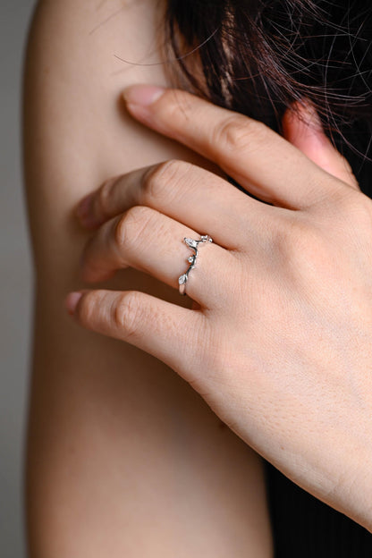 Solid Gold Marquise Moissanite Wedding Band, Anniversary Ring