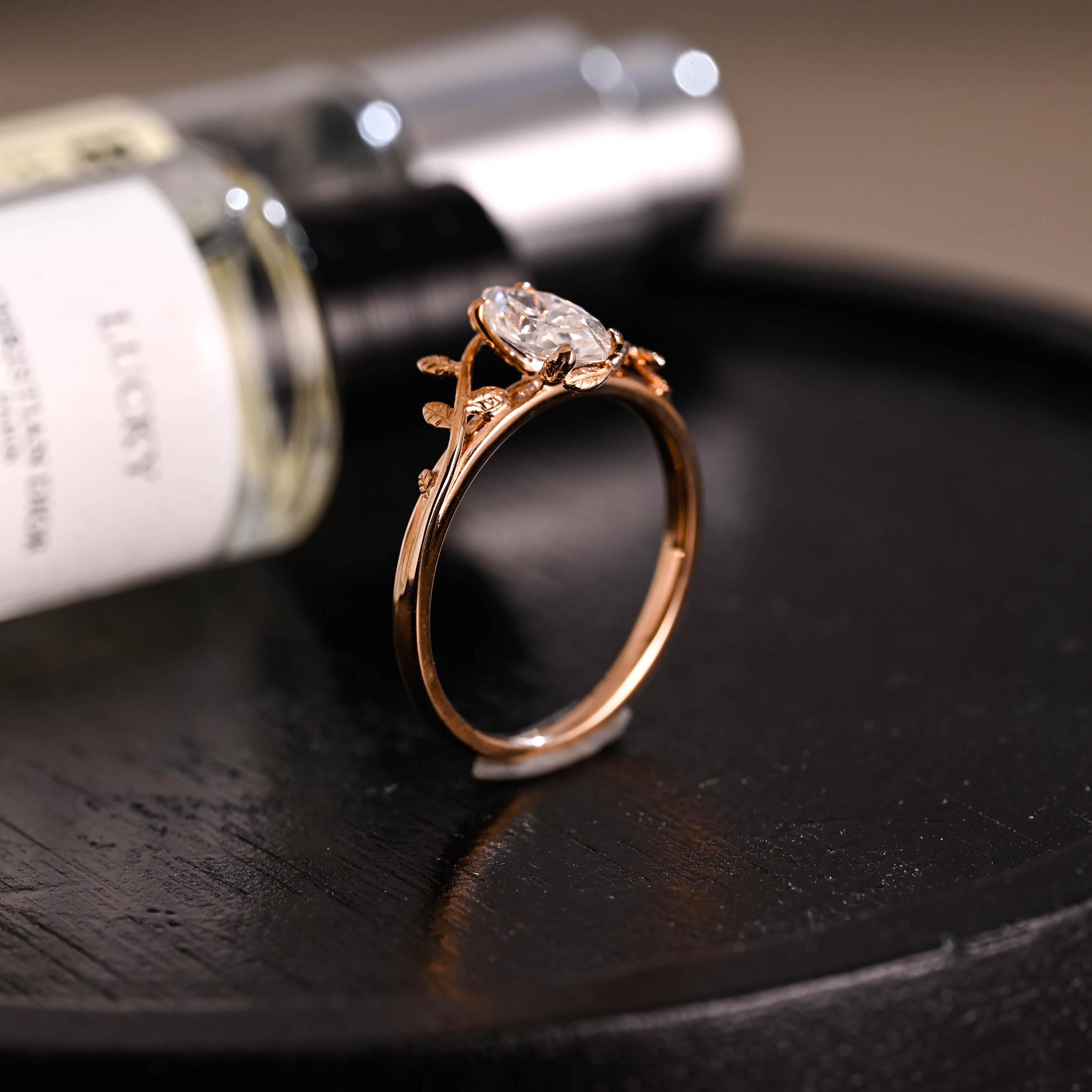 Solid Gold Leaf Marquise Moissanite Engagement Ring