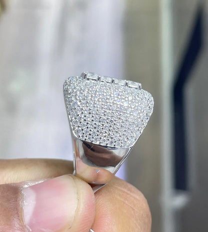 Men's 9.18CTW Moissanite Iced Out Dome Ring: 925 Silver VVS Moissanite Hip Hop Ring