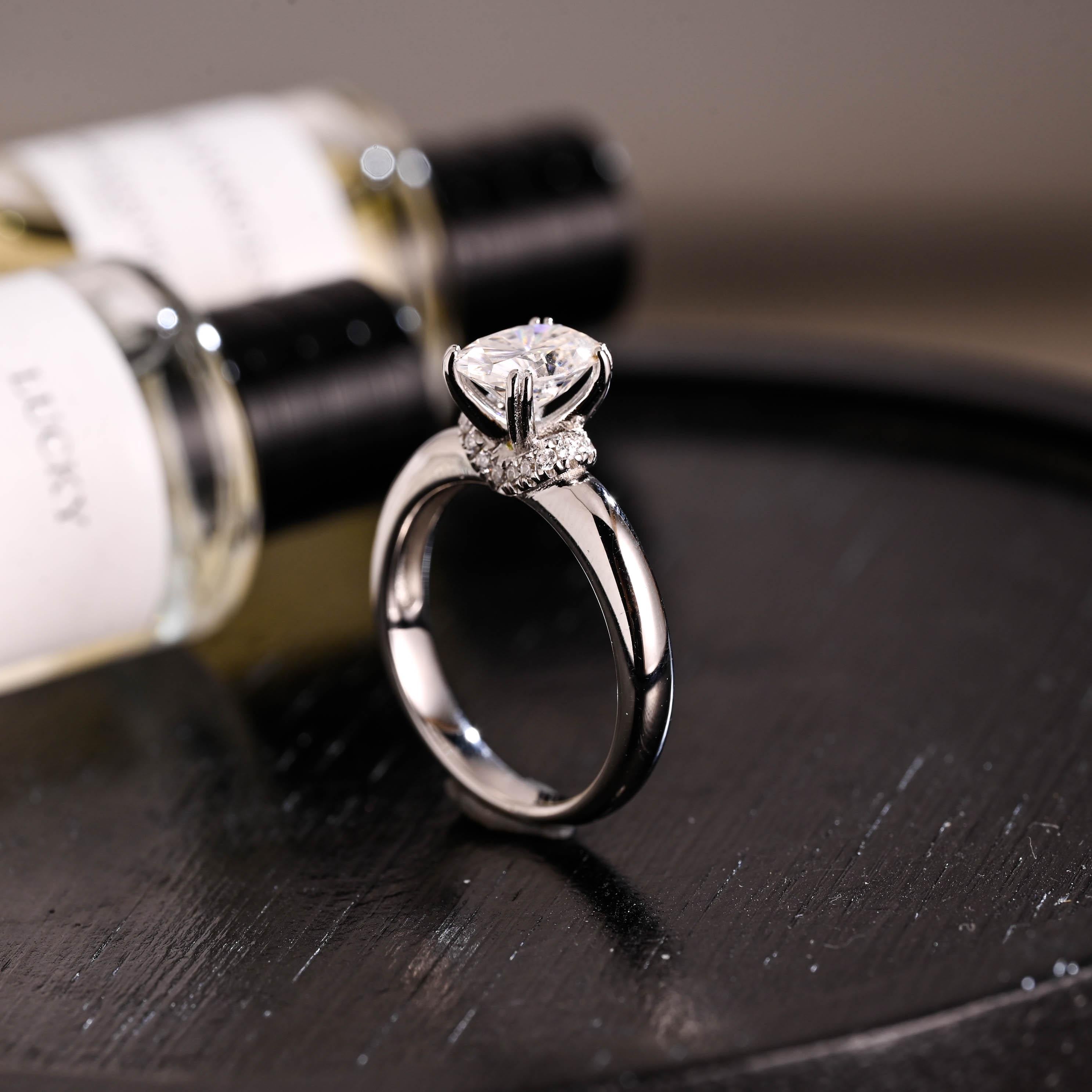 Solid Gold Oval Cut Moissanite Engagement Ring, Anniversary Gift Birthday Gift for Women Wife