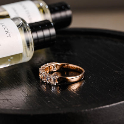 Solid Gold Pear & Emerald Cut Moissanite Wedding Band, 2.2mm