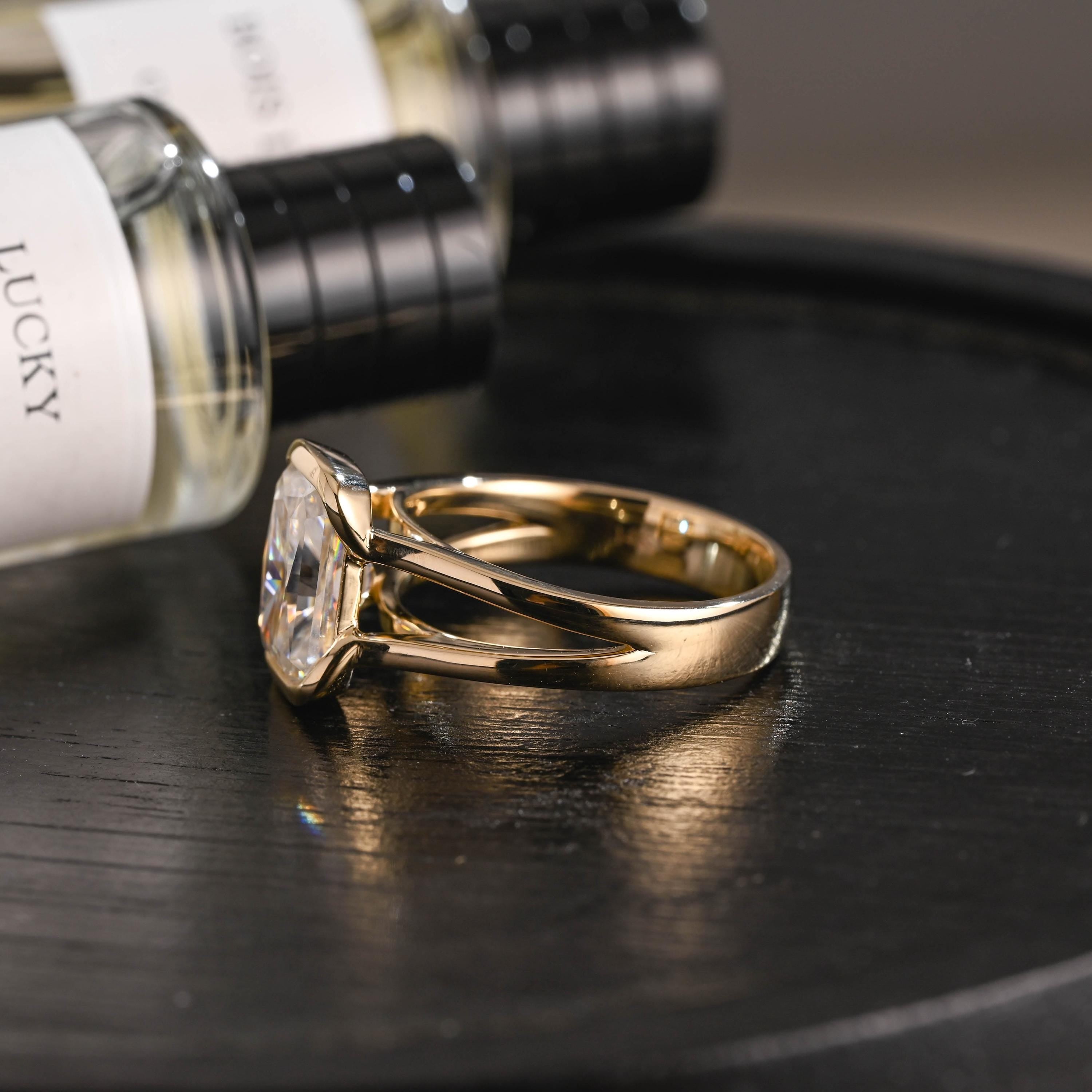 Solid Gold Radiant Moissanite Engagement Ring, Anniversary Gift for Her
