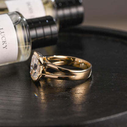 Solid Gold Radiant Moissanite Engagement Ring, Anniversary Gift for Her