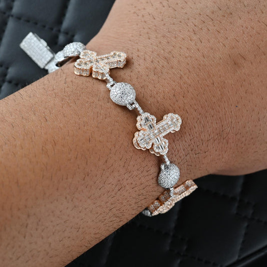 Two-Tone Moissanite Cross Bracelet: 925 Sterling Silver Iced Out Jewelry