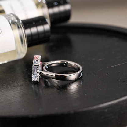 Solid Gold Toi et Moi Emerald Cut Pink Lab Grown Sapphire & Blue Lab Grown Sapphire Engagement Ring
