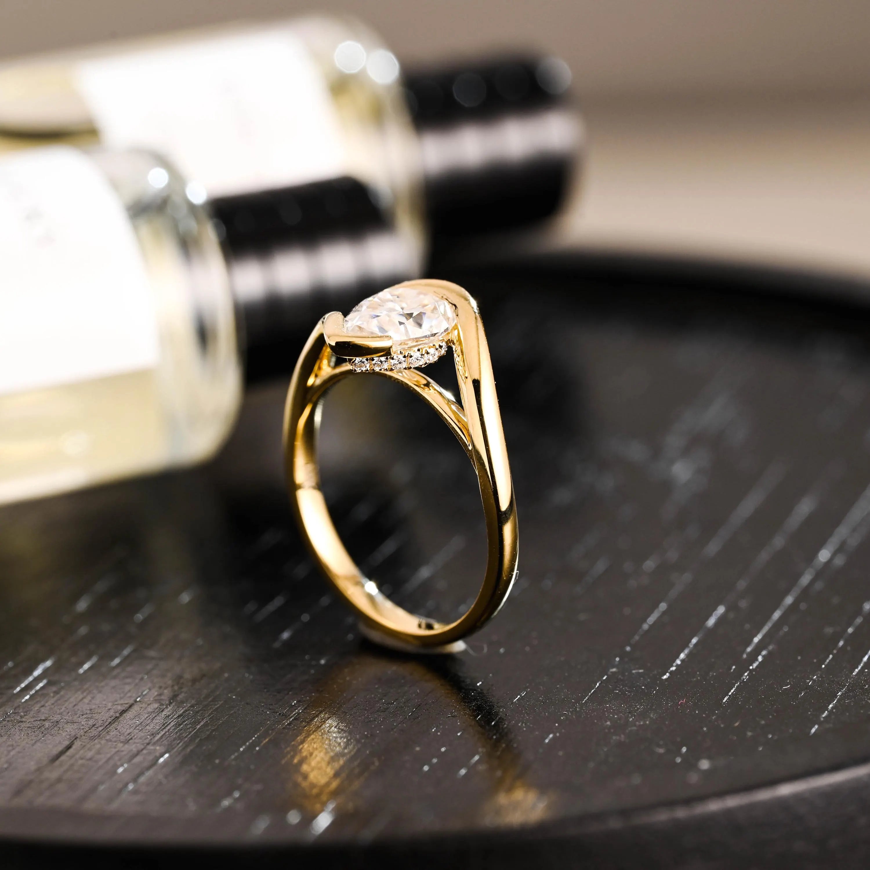Solid Gold Pear Cut Moissanite Engagement Ring, Proposal Ring, Anniversary Gift Birthday Gift for Women Wife
